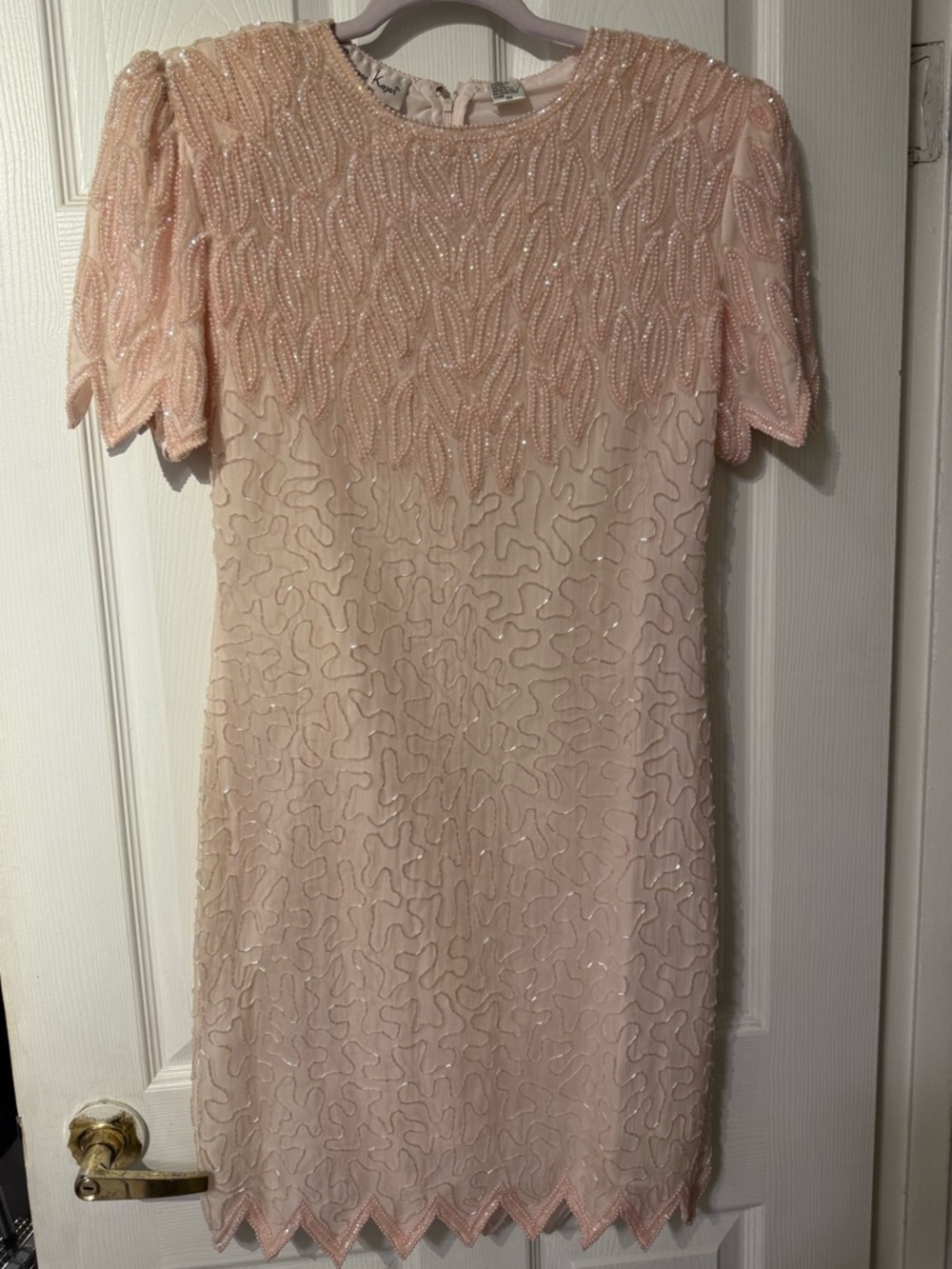 Laurence Kazar Vintage Baby Pink Beaded Silk Dress NWOT Size PM